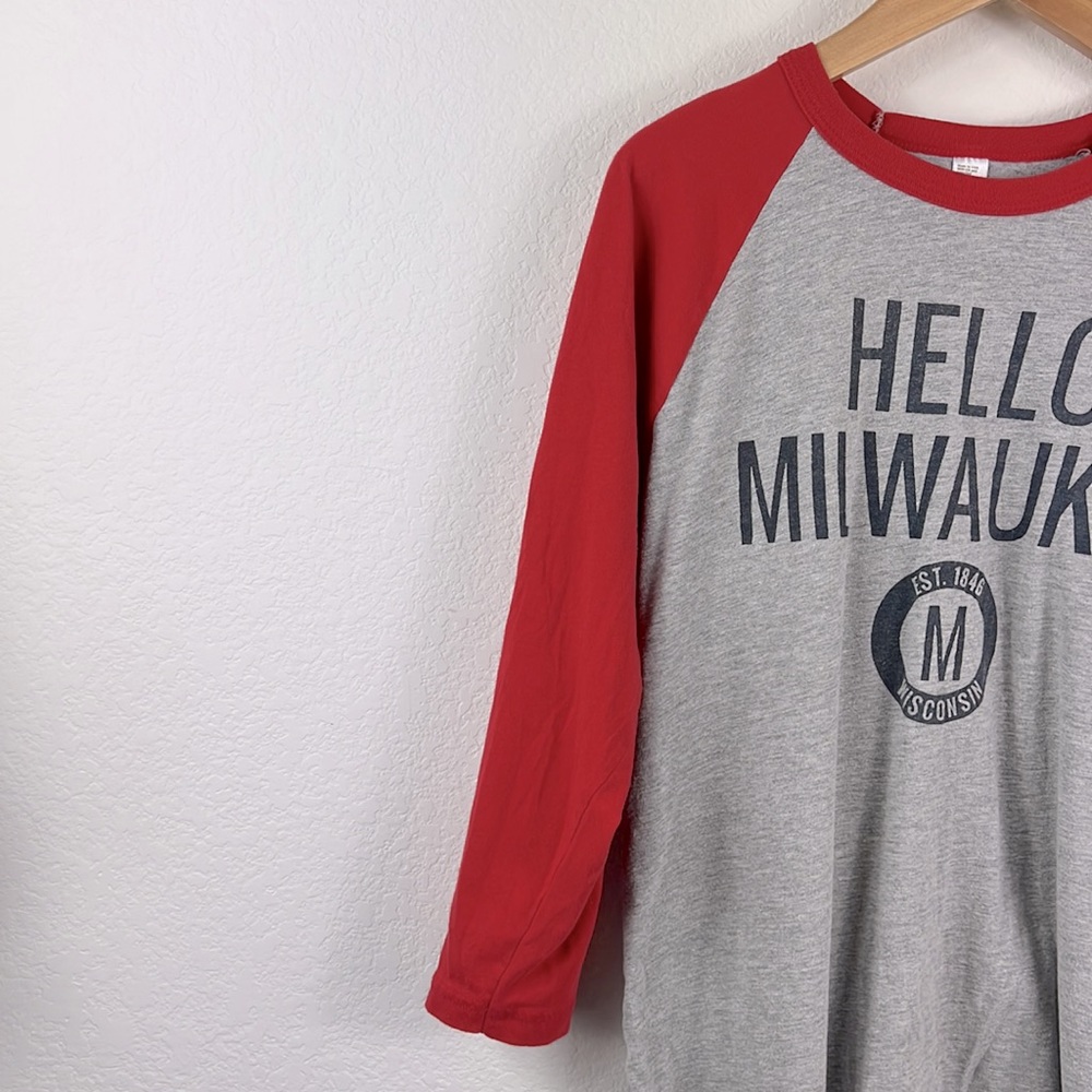 American Apparel Hello Milwaukee Baseball 3/4 Sleeve Tee Red & Gray Size Medium - Picture 4 of 6